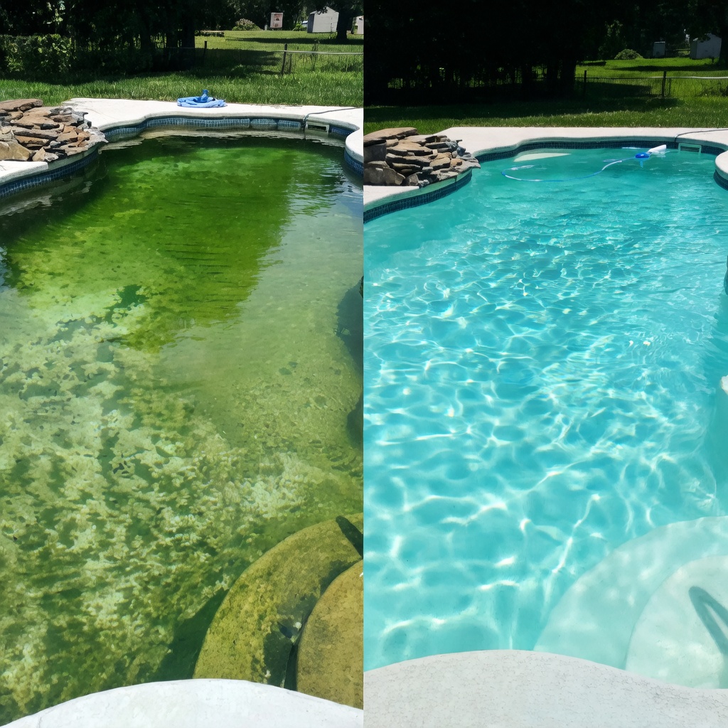 Piscina antes y después de tratarla con cloro OnlyPool